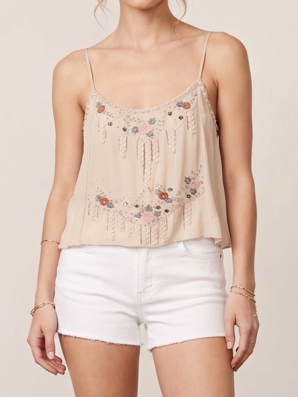 Matthew Williamson Cream Beaded Embellished Cami Crop Top Size UK 8 US Small